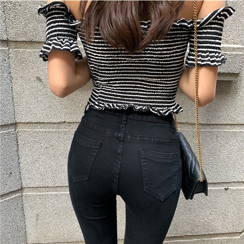 [COD&amp;READY STOK]Celana Jeans Wanita Flare Stretch Highwaist Korean Style Hitam