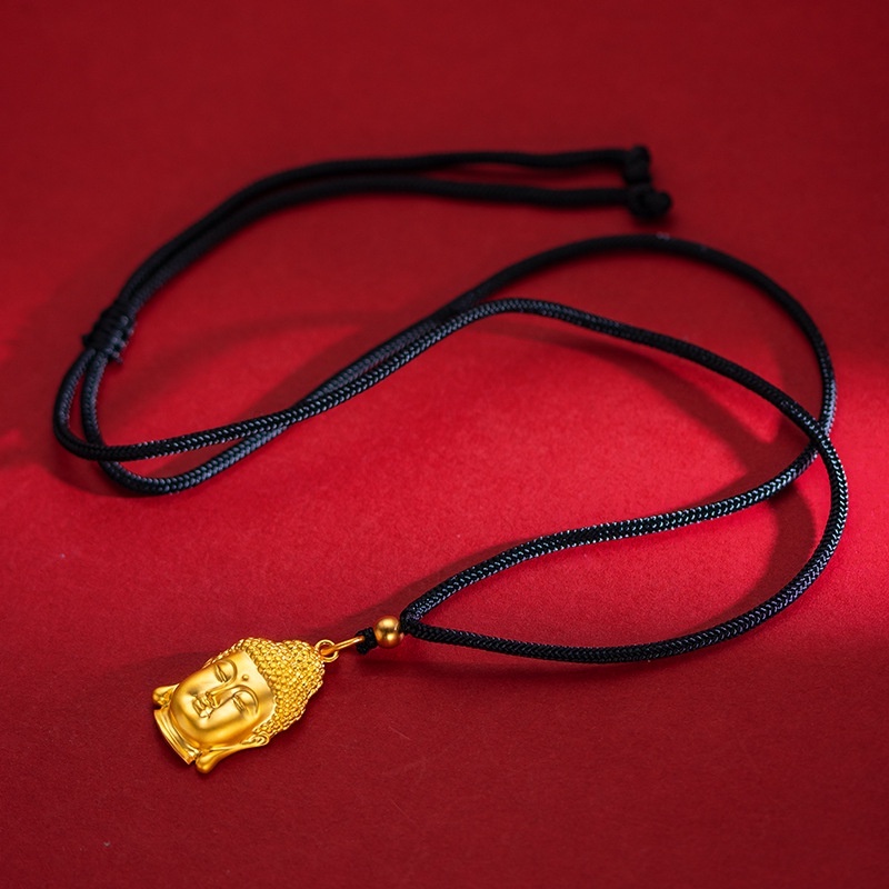 Goldkingdom Fashion Perhiasan Emas Asli Kadar 375 Bangkok Aksesoris Ready Stock Lapis Emas Unisex Mutiara Nikel Perdamaian Buddha Kepala Liontin Buddha Kalung