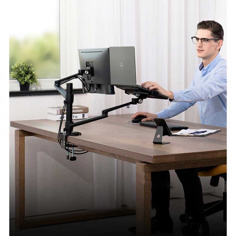 Bracket Monitor Dual Arm Vesa Mount Laptop Holder Full Motion Adjust