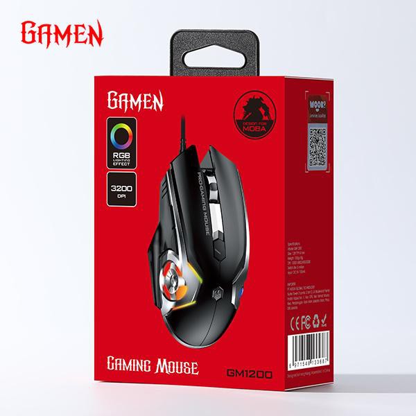 GAMEN GM1200 Gaming Mouse 3200DPI Optical Mouse Gaming with 7 LED Lighting Effects Original