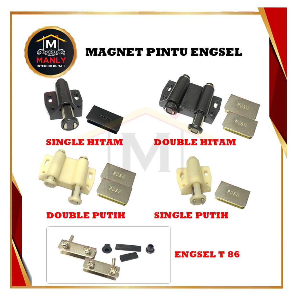 Magnet Pintu Kaca / Engsel Jepit Kaca / Singel &amp; Double Push Open, Isi 1 Set