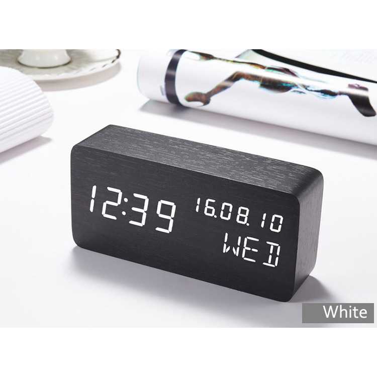 Jam Meja Weker Digital Aesthetic Alarm Kayu Digital Voice Control Tanggal Bulan Tahun Kalender