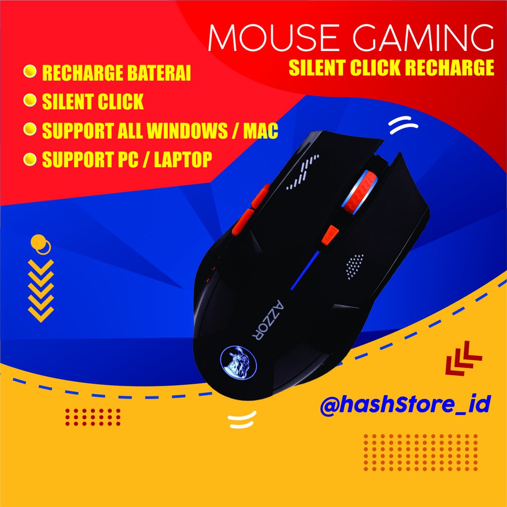 MOUSE GAMING WIRELESS SILENT CLIK &amp; RECHARGE MOUSE GAMING RECHARGE CLICK SILENT LED RGB - AZZOR