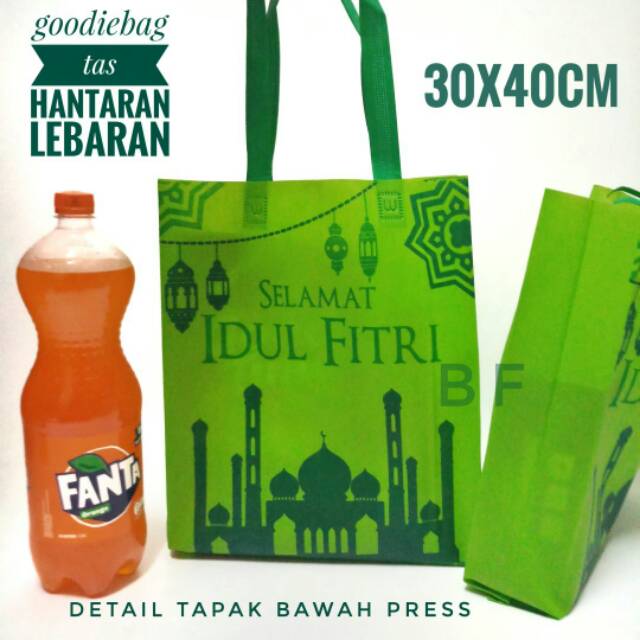 Tas Kain Bingkisan Lebaran Tapak Press / Tas Souvenir Lebaran / Goodie Bag Idul Fitri 30x40cm