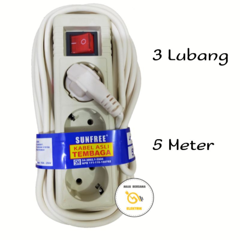 Stop kontak / Colokan listrik +On/Off lampu 3 Lb 1,5 meter / 3 meter / 5 meter Stopkontak sunfree