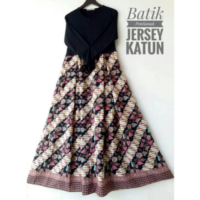 Gamis Jersey Kombinasi Batik Gambar Islami