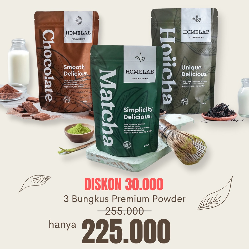 

Paket Bubuk Matcha / Chocolate / Hojicha (3 Bungkus Bisa Campur) hos
