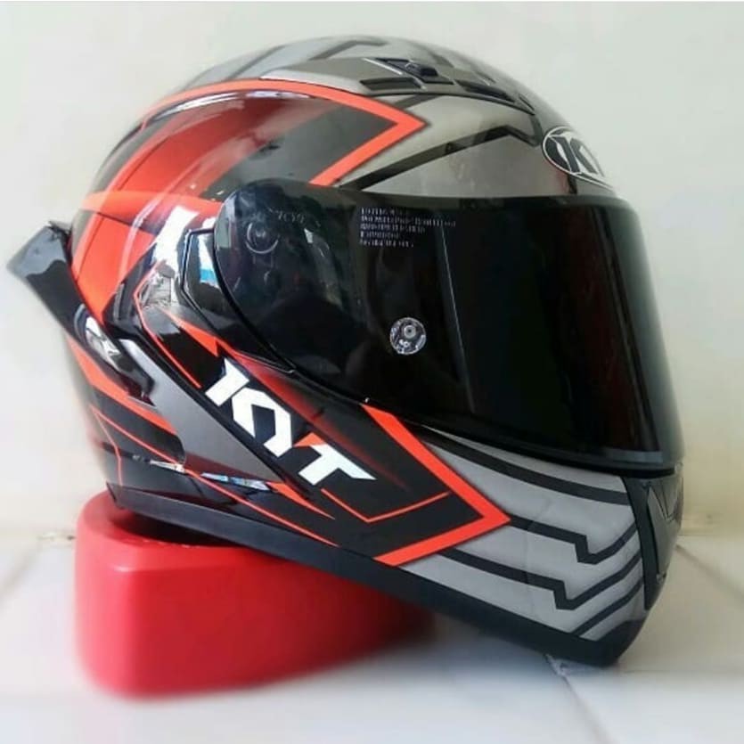 KYT Falcon Armour Black Red visor flat spoiler 3D Paket Ganteng