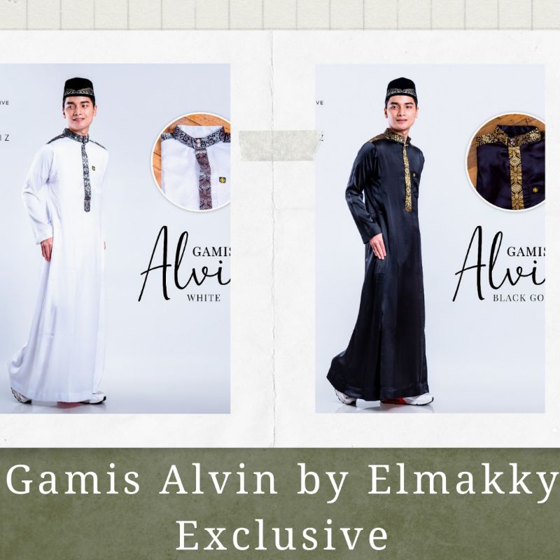 GAMIS ALVIN BLACK GOLD, WHITE BY ELMAKKY | JUBAH PRIA ELMAKKY