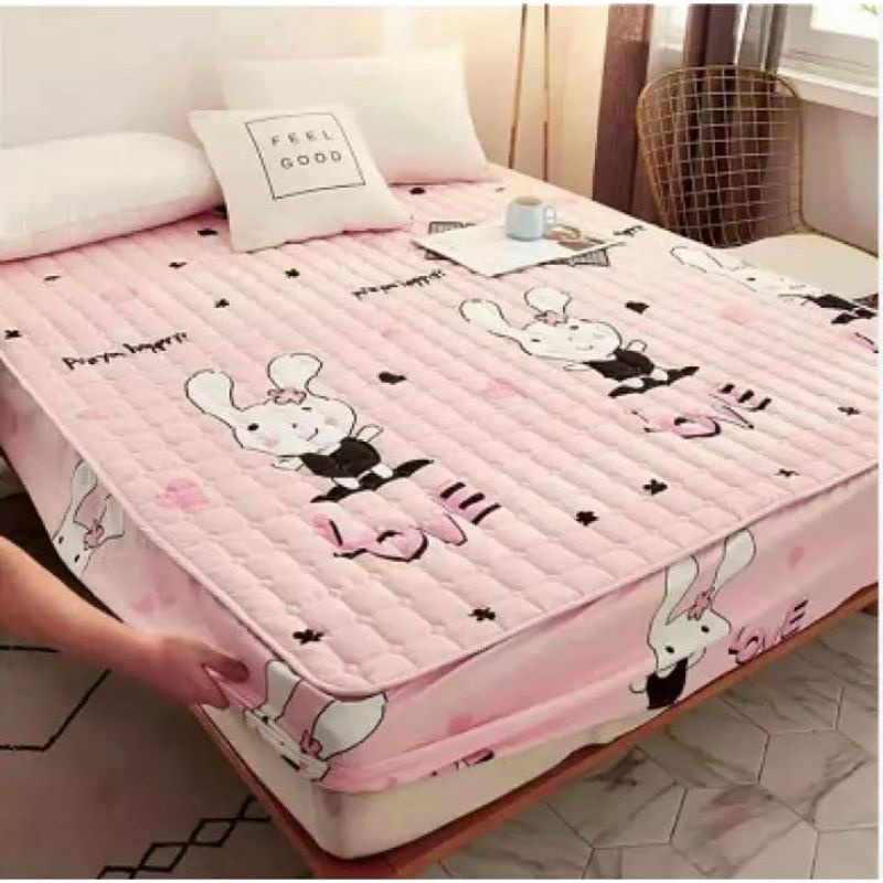 Sprei waterproof size 180x200 dan 160 x200-180x200 pink rabbit