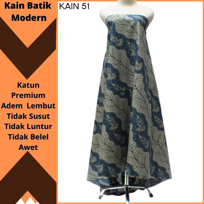 kain batik solo meteran katun motif kembang murah wanita cowok halus premium primisima primis biru P