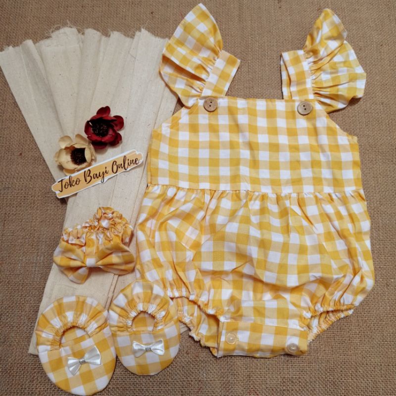 Baju jumper 0 6 bulan bando lucu bestseller anak bayi cewek perempuan murah-Nabila kuning