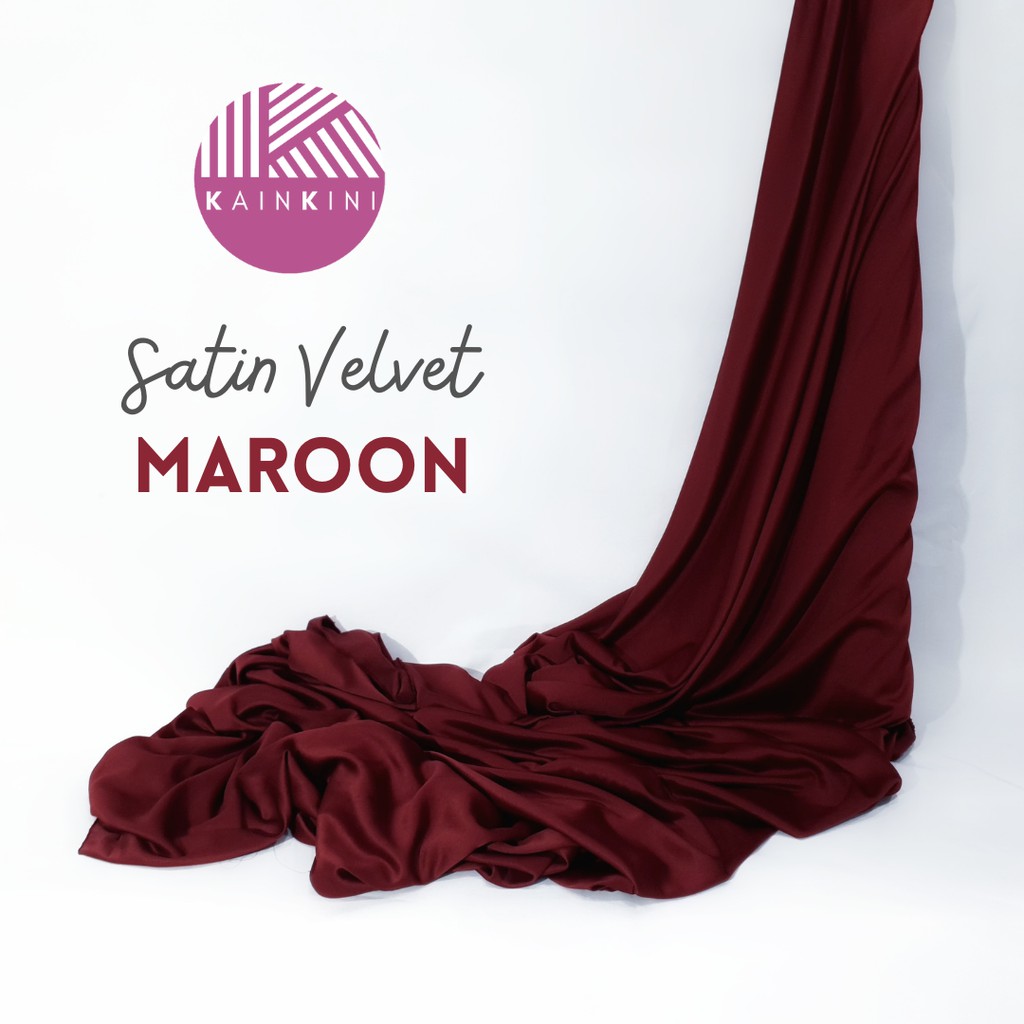 (½ Meter) Kain Satin Velvet Premium Grade A Sateen Kilap Doff Kainkini - Maroon Merah Tua ( Bahan Kebaya Hijab Gamis Seragam Bridesmaid Background Backdrop )