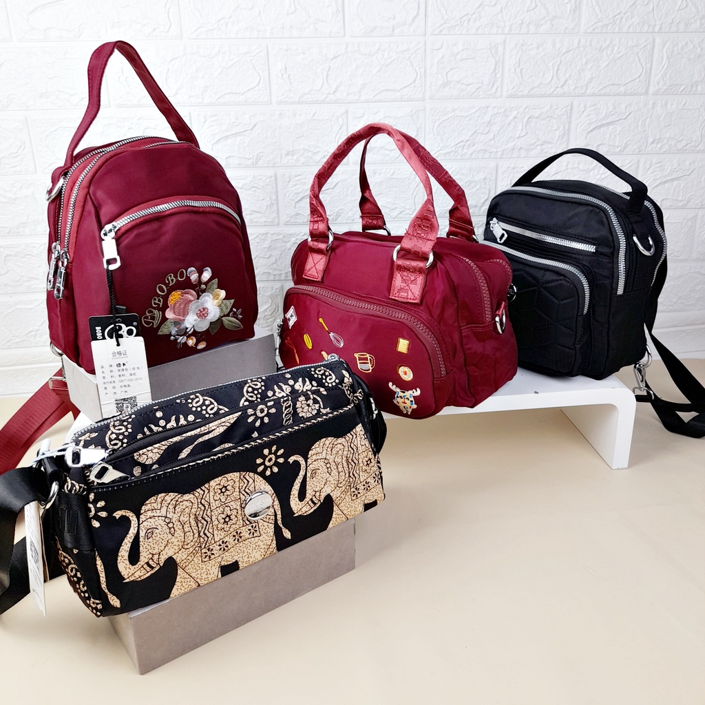 Tas Selempang Import Premium Ransel Jumbo Chibao Original Backpack 3in1 Bahan Canvas Nylon Tebal Bordir Bunga Gajah TAS097 TAS098 TAS100 TAS101 TAS111