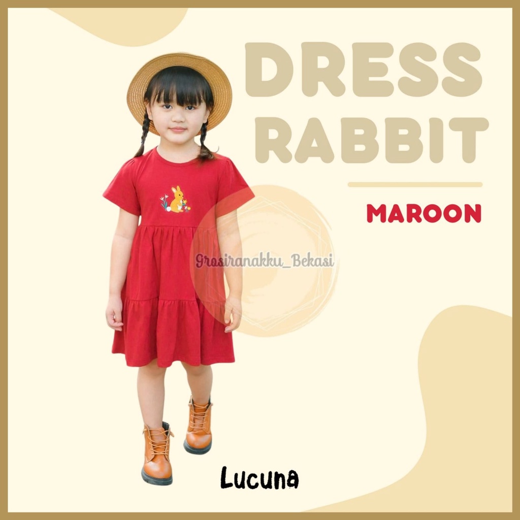 Dress Anak Rabbit Lucuna  Warna Maroon Size 1-5 Thn