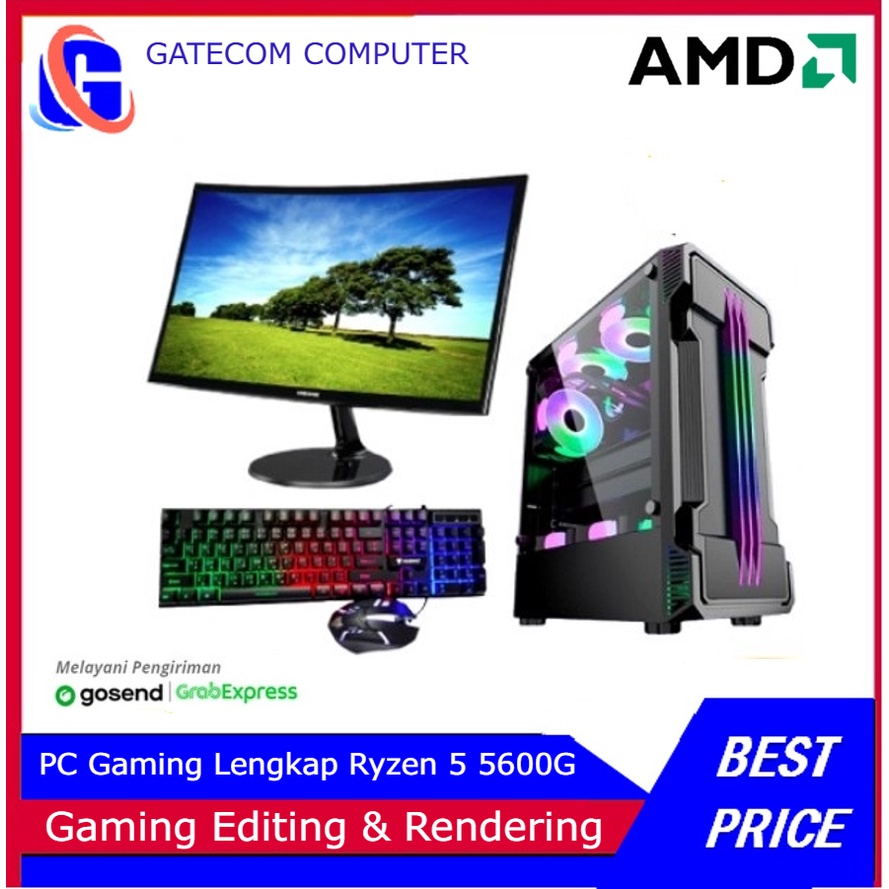 PC Gaming Lengkap |Ryzen 5 5600G |Radeon Vega 7| 16GB RAM | 128GB SSD | LED 24