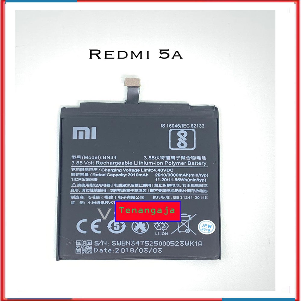 Baterai Xiaomi Redmi 5A Original BN34 Batre Batrai Xiomi Xiaumi