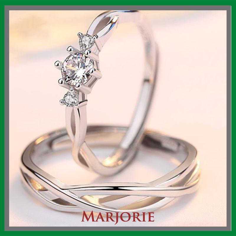 925 Silver Cincin Pasangan Berlian Mode Wanita Perhiasan Cincin Couple Rings-MJD