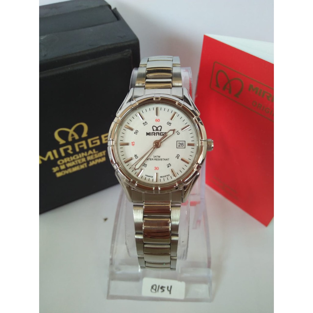  JAM  TANGAN  MIRAGE  8154 WANITA SILVER WHITE ORIGINAL 