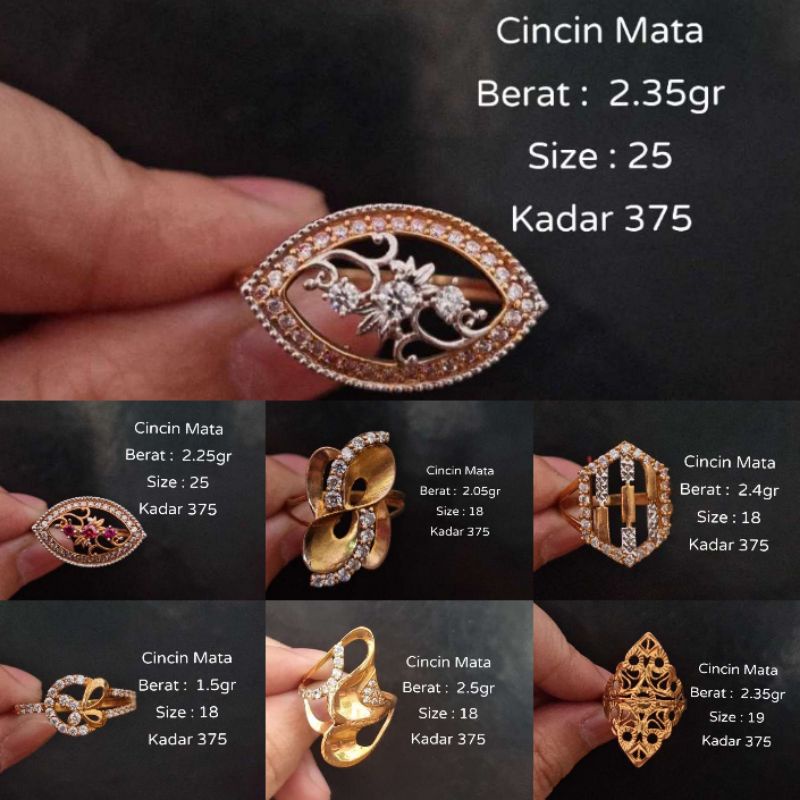 Cincin Emas Motif Mata Size 18-25 Kadar 375