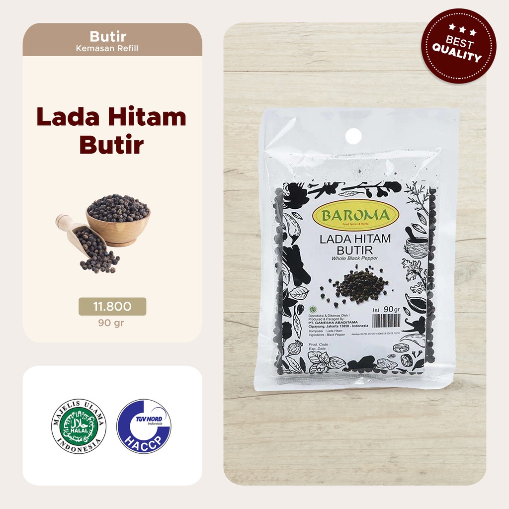 

Lada Hitam Butir Refill / Whole Black Pepper 90gr - Baroma Bumbu Rempah