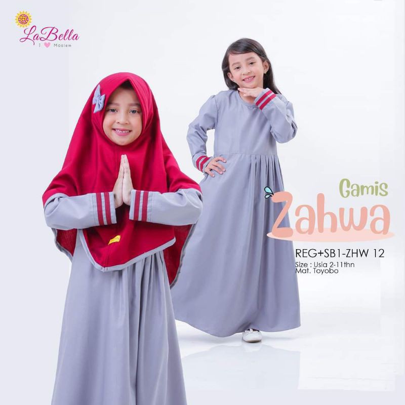 Labella Gamis Anak Perempuan Usia 2-8 Tahun Bahan Toyobo Kerudung Jilbab Khimar Syari Anak SD Labell