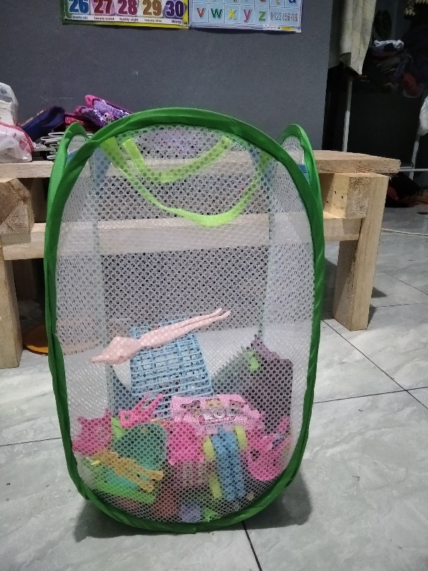 Keranjang Lipat Kawat Elastis / Keranjang Baju Kotor / Laundry Bag Uk 30x30x50cm