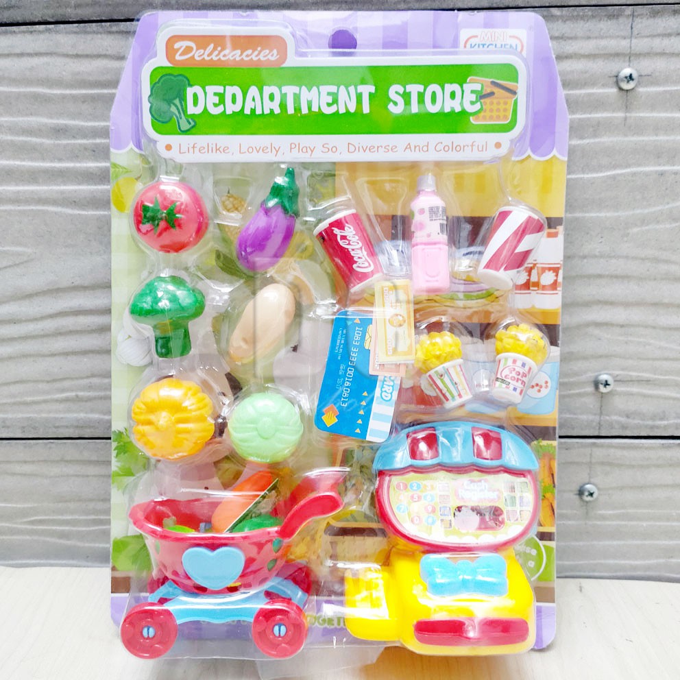 Department Store Cash Register Mainan Mesin Kasir Mini Trolley Supermarket Sayur sayuran