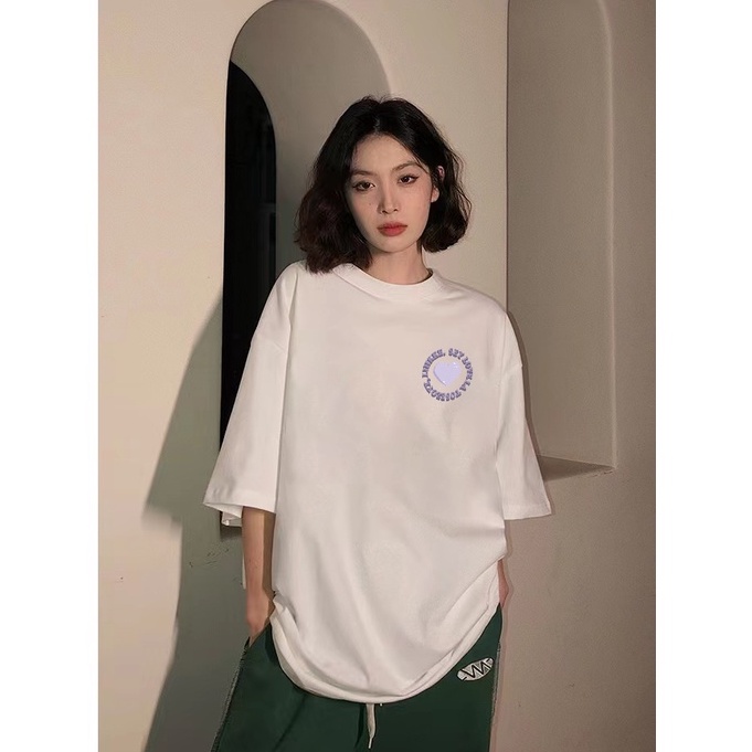 Korean Style Flower Letter Pattern Printing Lengan Pendek Kaos Oblong Wanita/Baju Kaos Wanita