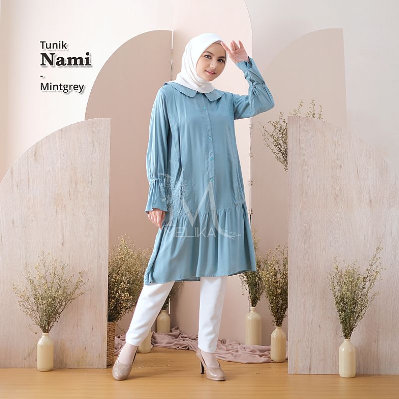 Tunik Wanita Dewasa Bahan Rayon Adem Polos Busui Friendly Tunik Oversize Nami Biru Mintgrey Wardah