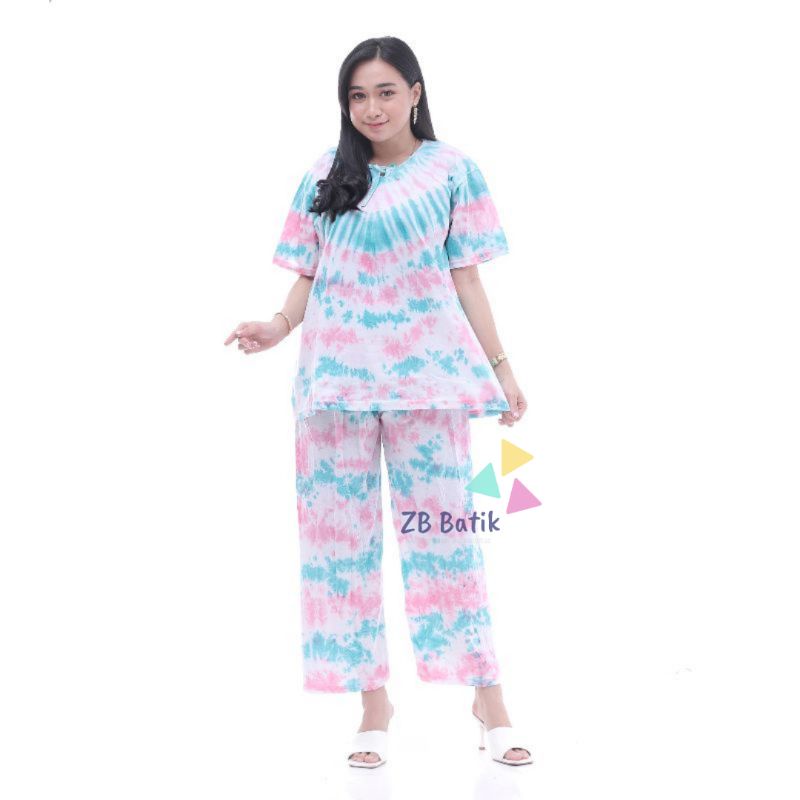 Setelan Kaos Tye Dye Wanita Terbaru Celana Panjang One Set Piyama Tidur