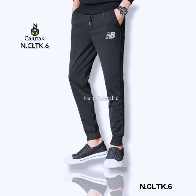 Celana Trening Jogger Olahraga Cewek Cowok Rib Polos Slim Fit