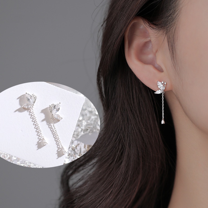 Anting Giwang Elegan Model Kupu-Kupu Dengan Kristal Untuk Wanita