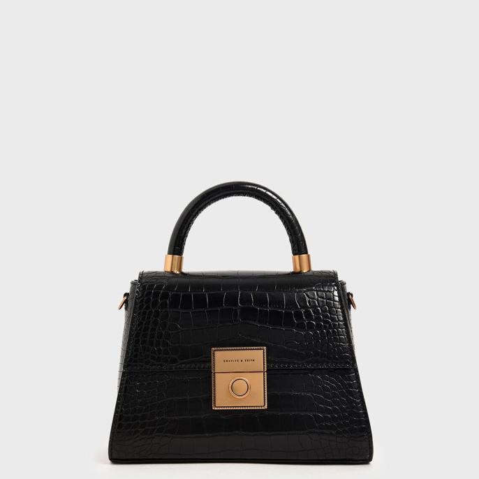 Tas Wanita Branded Charles And Keith Croco Structured - Black Terbaru