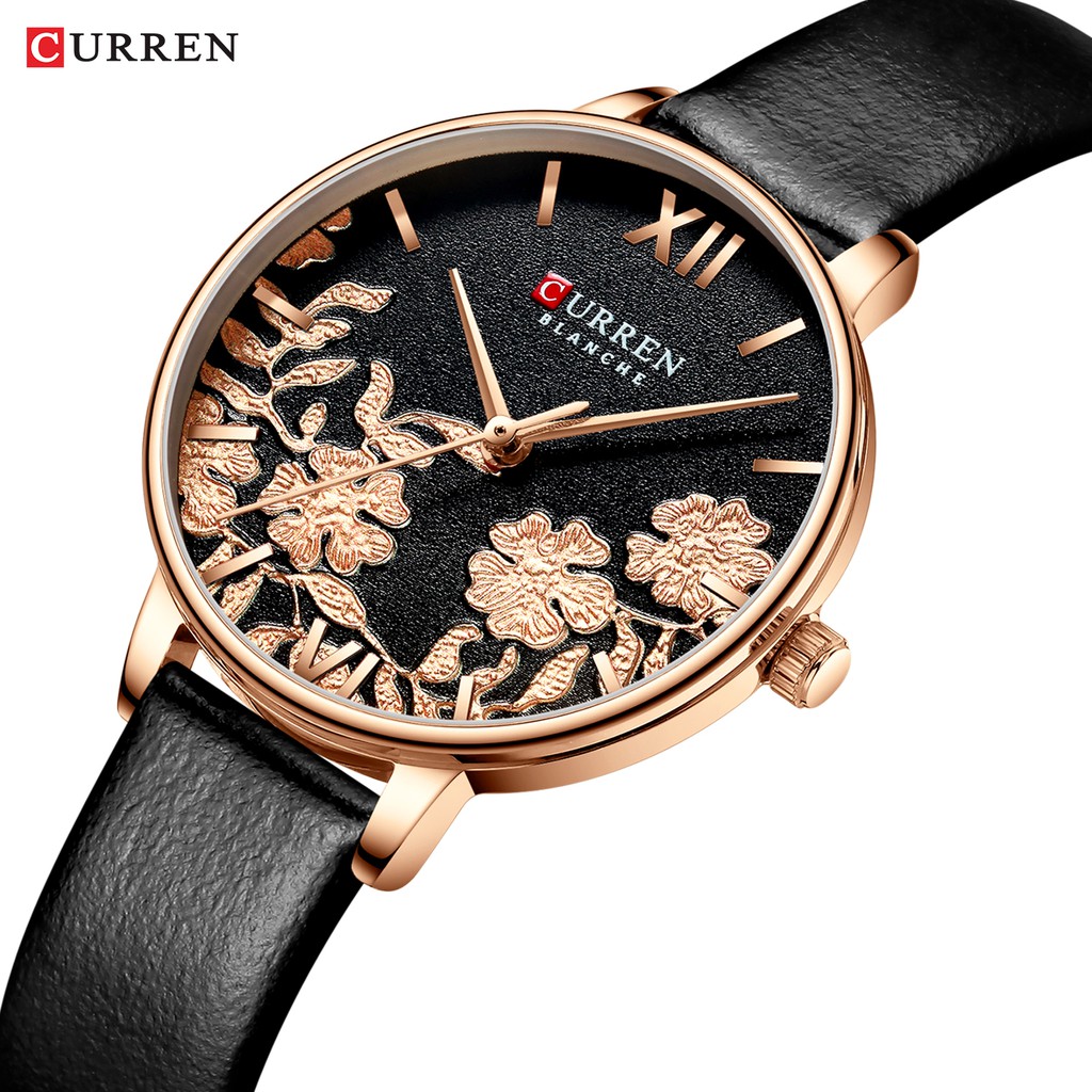 CURREN 9065 Jam Tangan Wanita Analog Tali Kulit Motif Vintage WATCHKITE WKOS