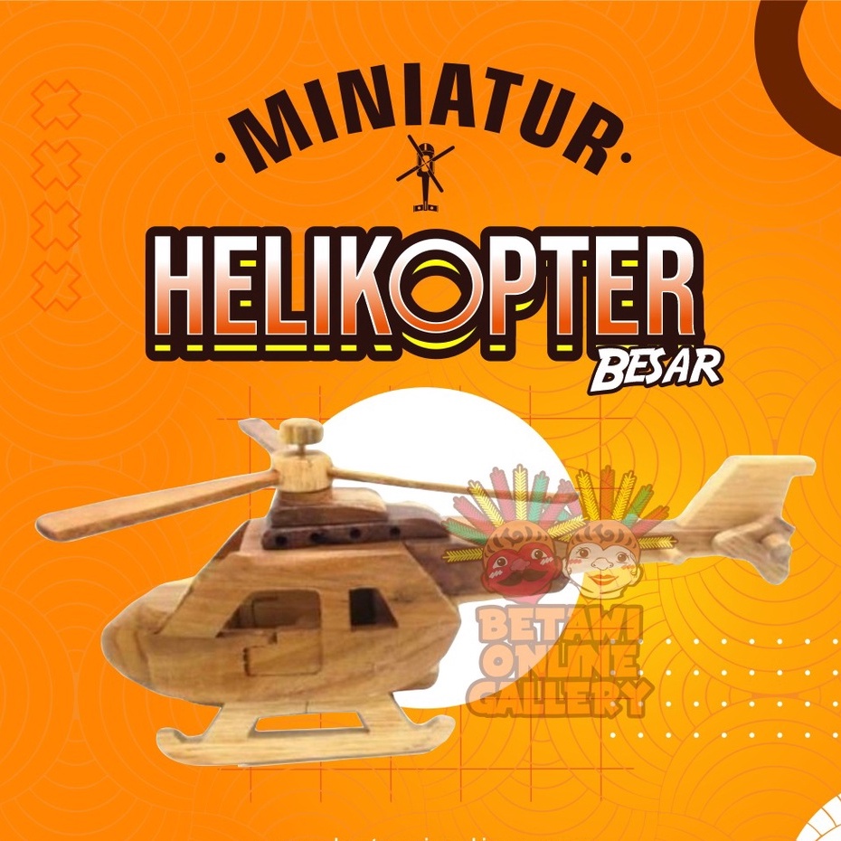 Miniatur Helikopter Kayu Ukuran Besar Souvenir Murah Koleksi Hiasan