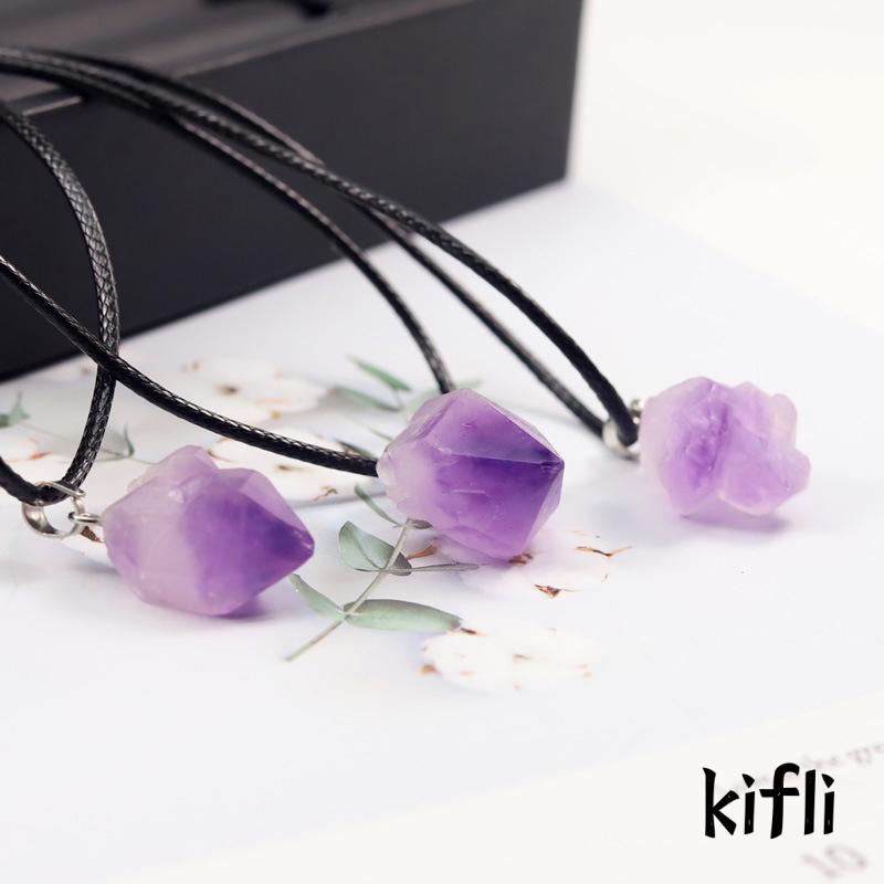 Kalung Liontin Batu Amethyst Kasar Alami DIY Untuk Pria Dan Wanita
