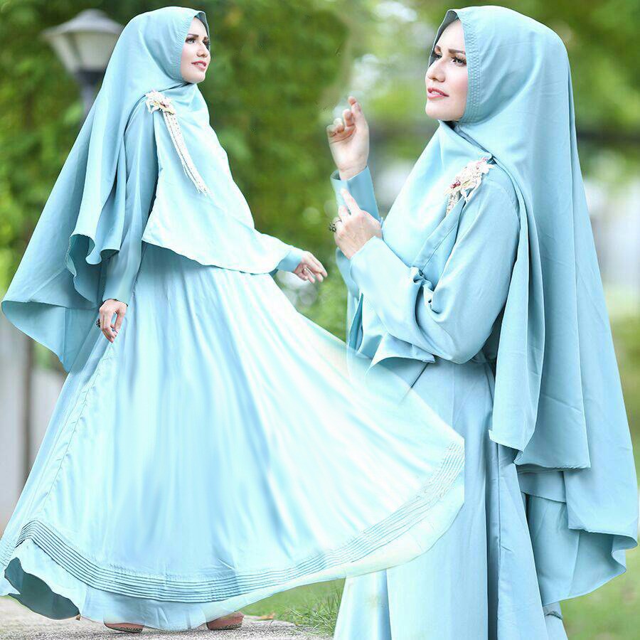 SALE [Syari Aisyah Biru muda SW] Baju Muslim Wanita Jersey Biru Muda