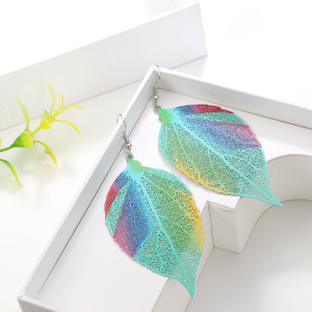 Hu Hu Hu Hu Hu Alat Bantu Pasang Kacamata♡ Anting Kait Gantung Statement Desain Daun Hollow Warna Warni Gaya Etnik Untuk Wanita