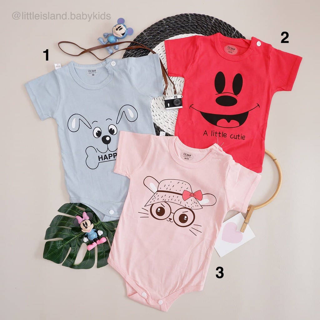 LID9103 - Jumper / Romper / Jumpsuit Anak Bayi / Balita Karakter Lucu dgn kancing pundak bahan katun