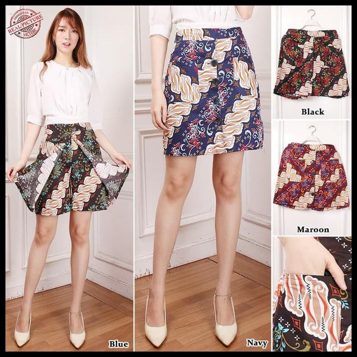 Decg Sb Collection Celana Pendek Rianti Hotpants Rok Batik Casual Wanita - Biru Gyfl