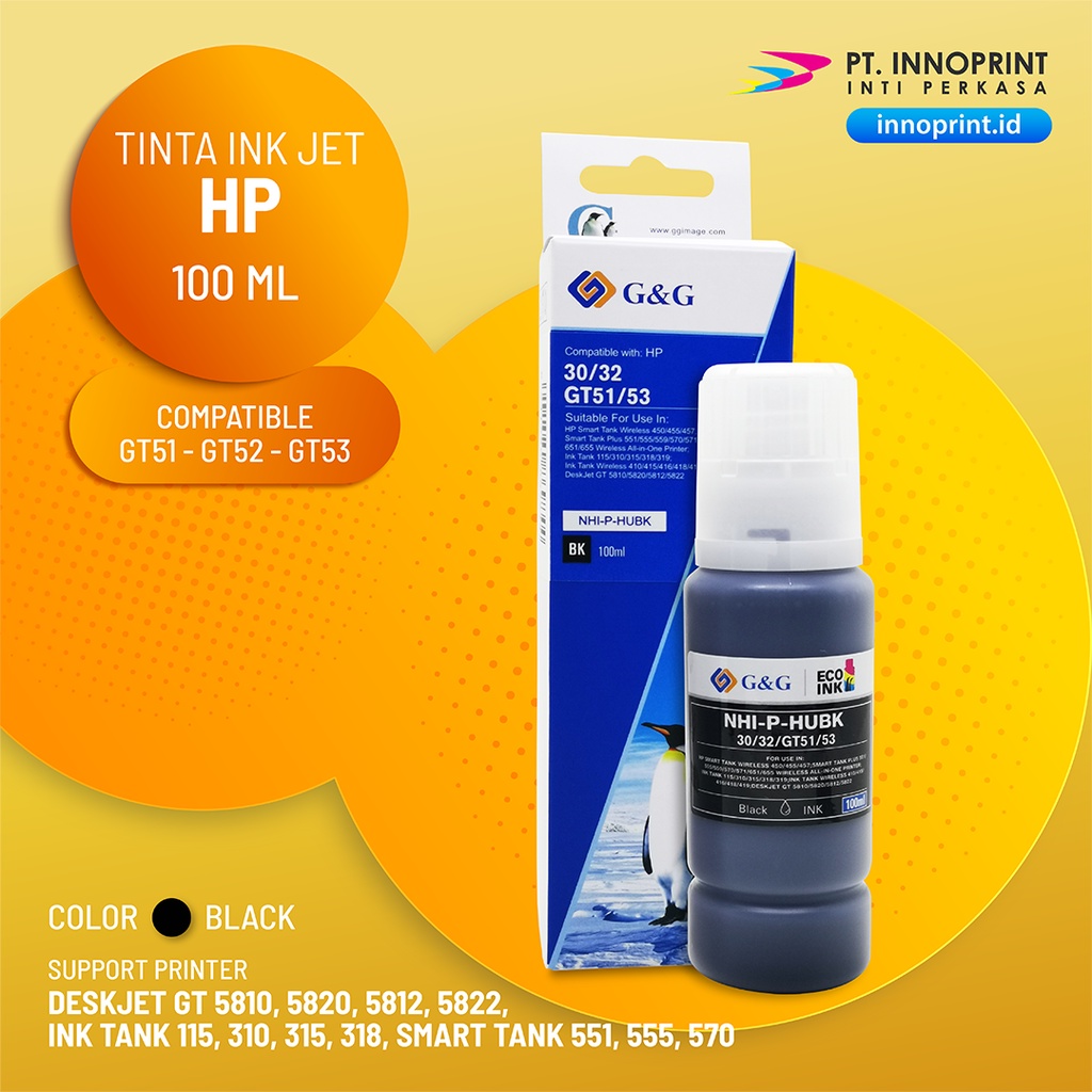 Tinta HP G&amp;G Original Compatible Untuk HP GT51 GT52 GT53 HP Ink Tank 115/310/315/318/319 Deskjet GT 5810/5820/5812/5822