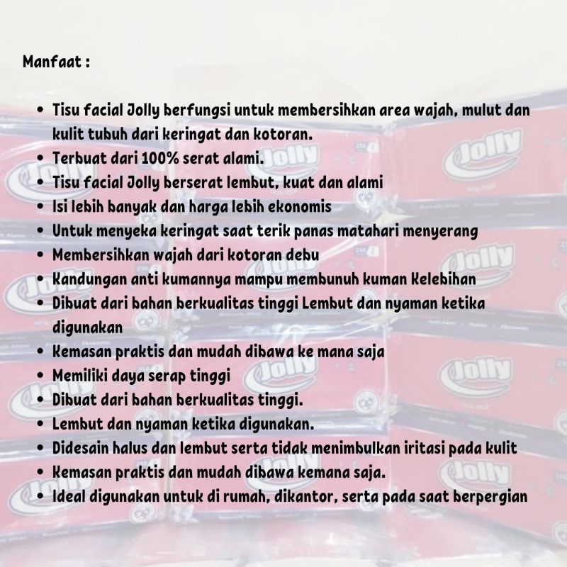 JOLY JOLLY 250SHEET 2FLY FACIAL MUKA WAJAH TERMURAH BANYAK TISU TISUE TISSU TISSUE TERMURAH BEST SELLER-2