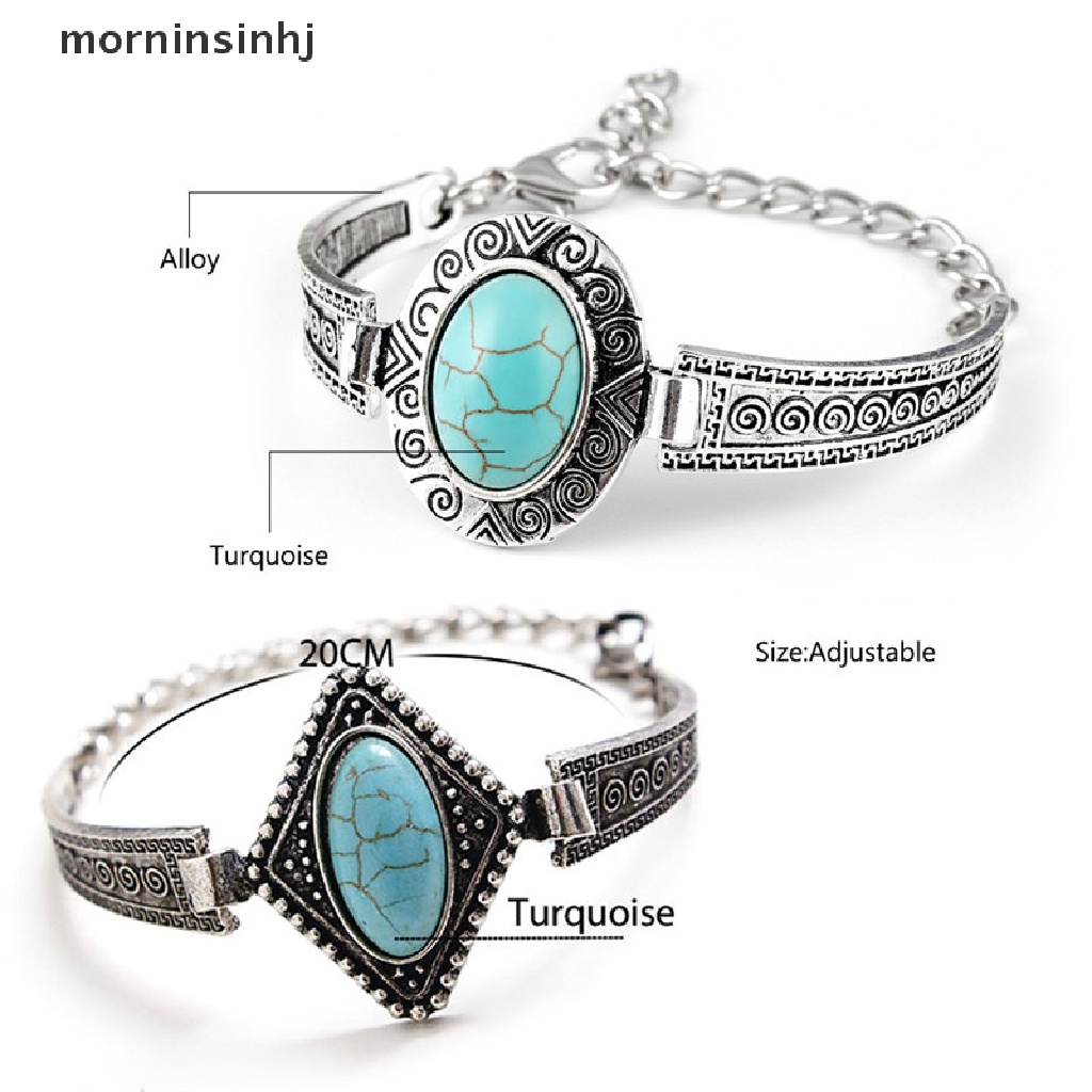 Mor Gelang Bangle Silver Tibet Hias Batu Turquoise Untuk Wanita