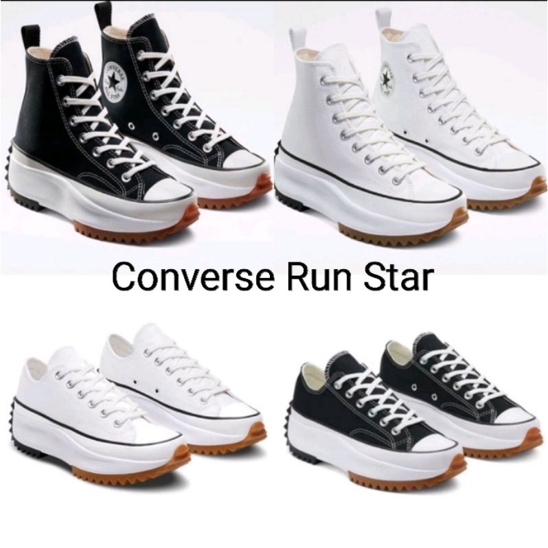 Sepatu Converse Run Star Hike Black White / Egret Sneakers Wedges Wanita