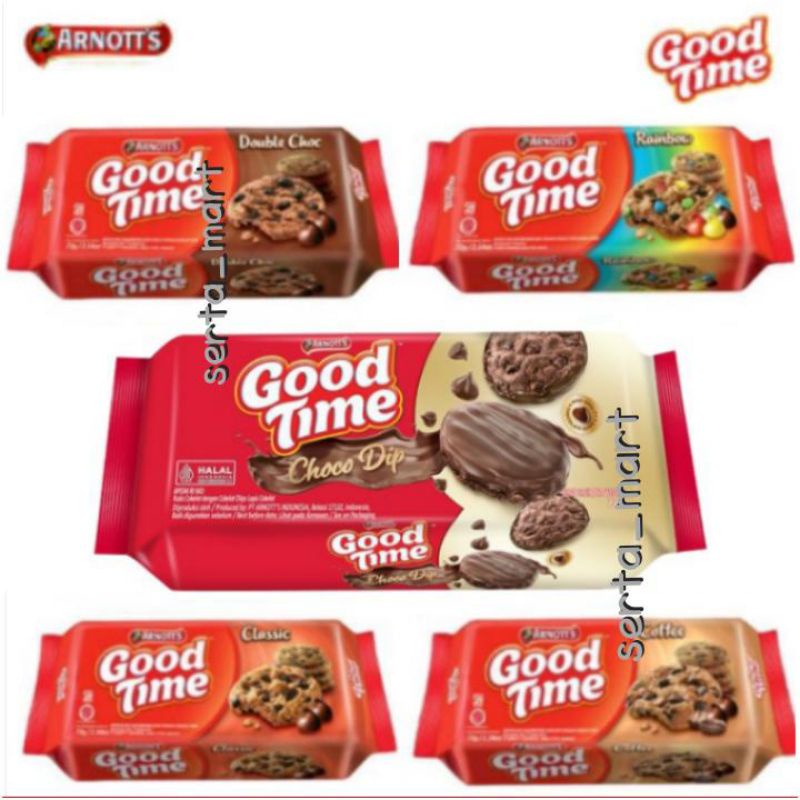 

Good Time Cookies 72gr - Biskuit Goodtime Choco Dip / Classic / Coffee / Rainbow