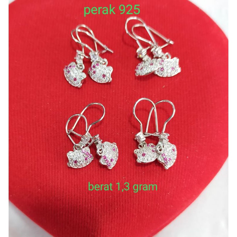 Anting gantung hello kitty, perak 925, sepuh emas putih