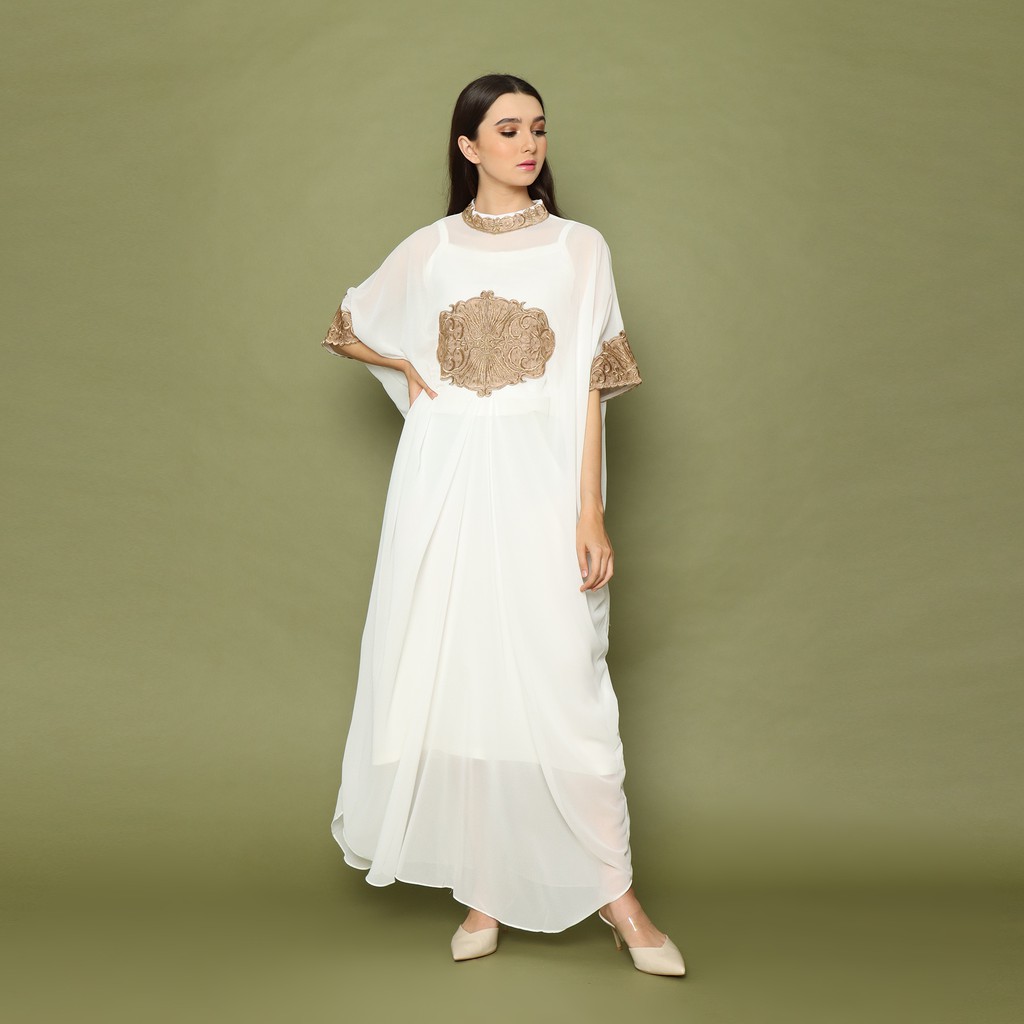 KAFTAN ASHANTY JUMBO MAXI DRESS  WARNA PUTIH SIFFON MEWAH By Hammock