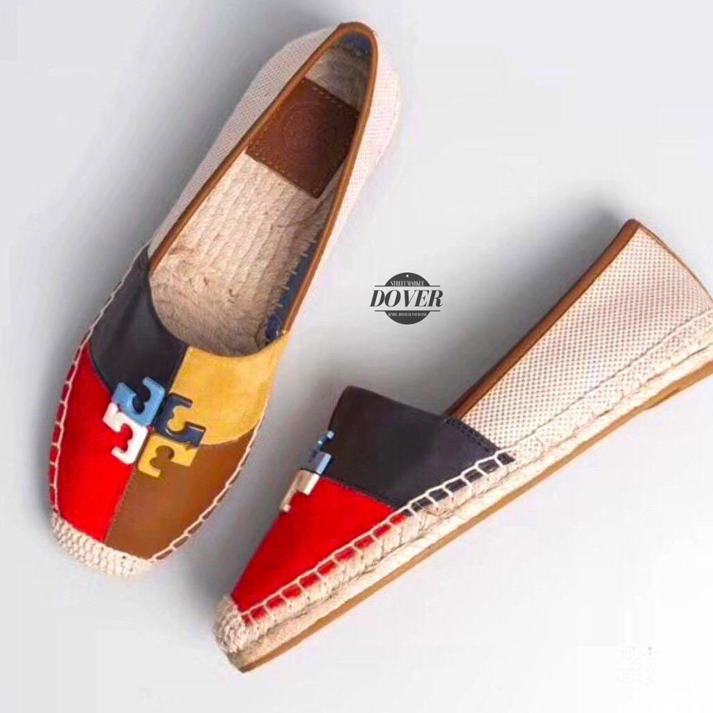 Tory Burch Logo Patchwork Espadrilles Shoes Colorblock - ORIGINAL 100%