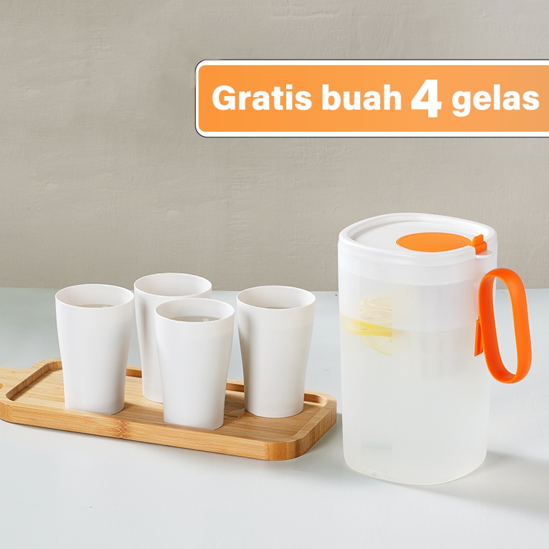 Letyeah &amp; Kaizenliving Teko Air Jus Set Plastik Tahan Dingin dan Panas/ Water Jug 2 liter Free Cangkir/Ketel Air Minum BFA Free/ Pitcher